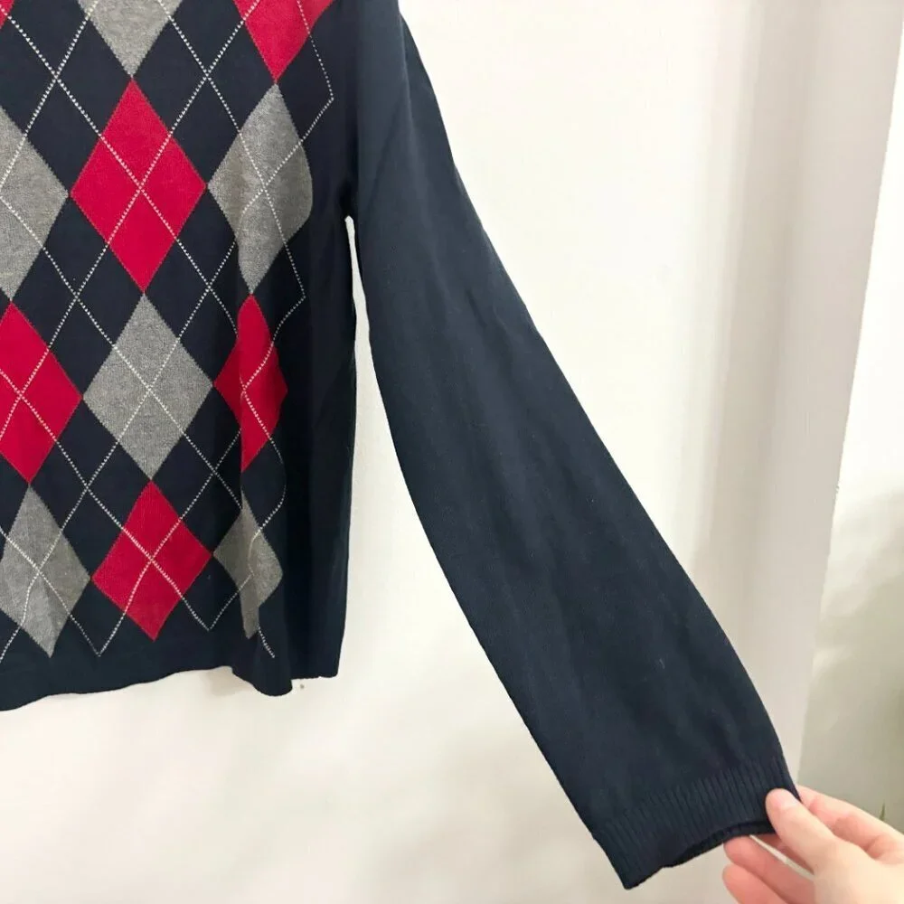 EUC Banana Republic Cashmere & Cottom V Neck Argyle Long Sleeve Sweater - Small